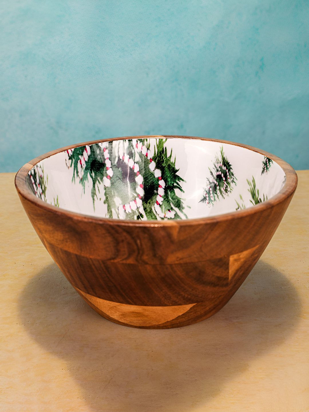 Ireka Homes Green Printed Wooden Matte Easy to Clean Serving Bowl