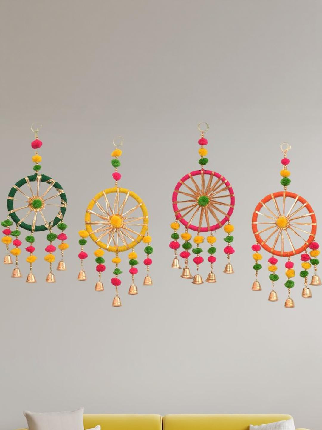 Tiny Shiny Multi 4 Pieces Pom Pom Bell Wall Decor