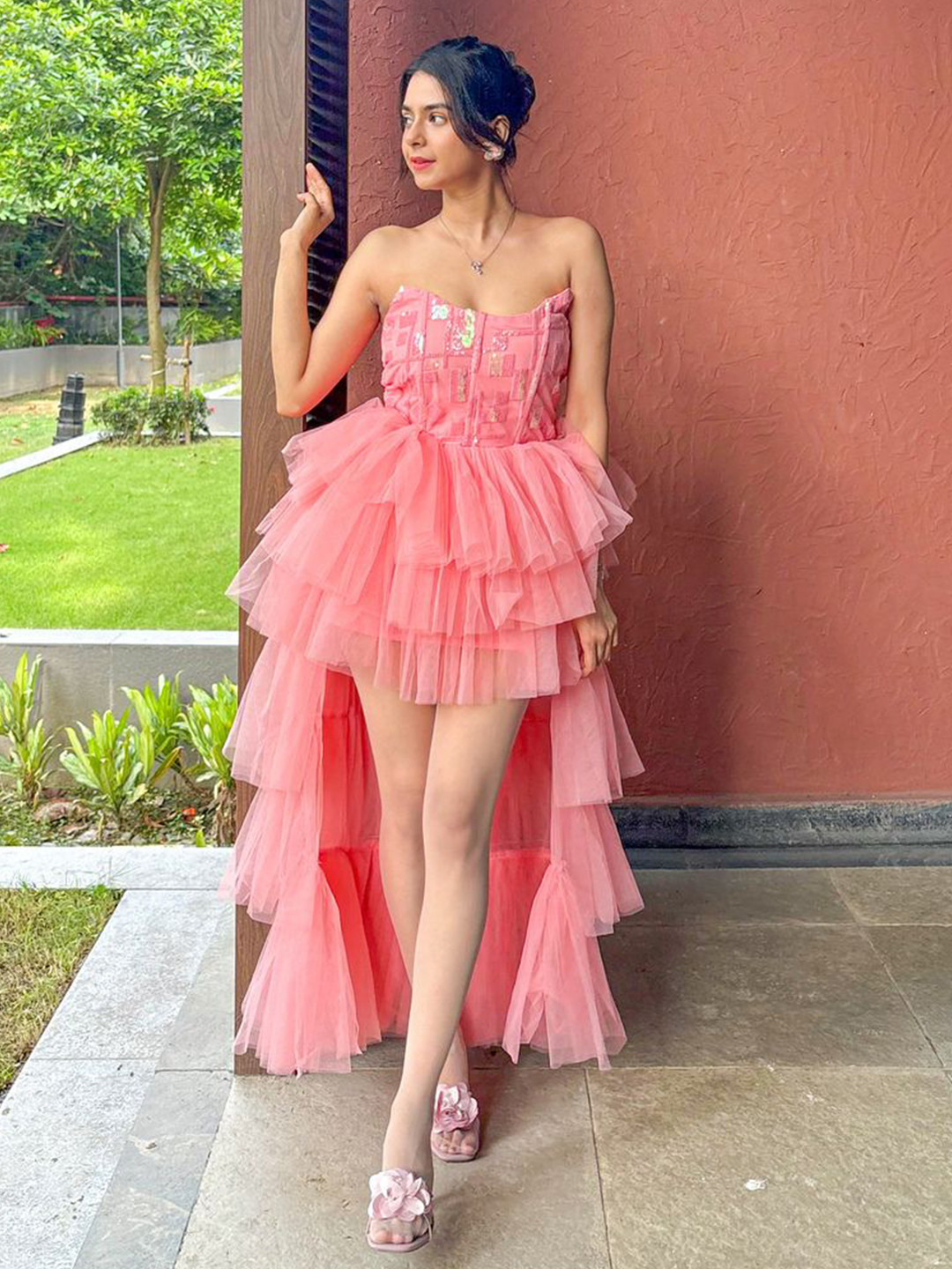 TAILORMADE CLOTHING Women Strapless Layered Fit and Flare High Low Dress