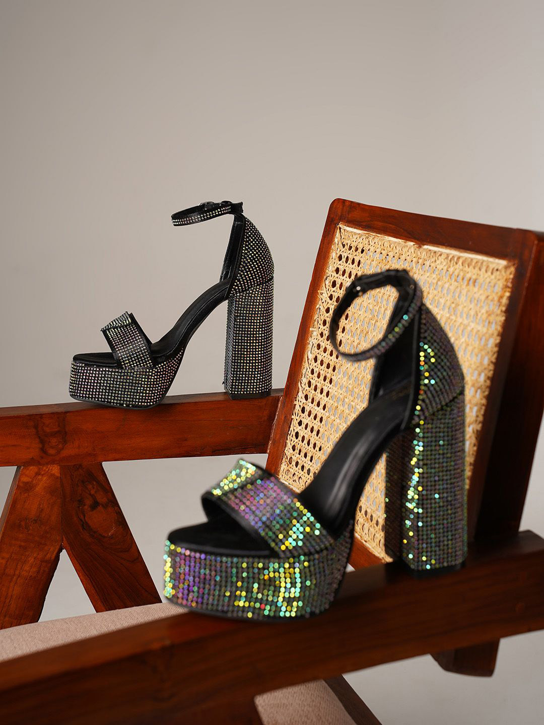 JM Looks Women Rhinestone Platform Block Heel Sandals
