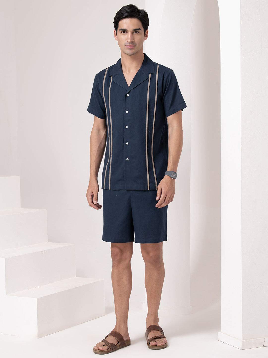 HOUSE OF S Men Striped Shirt & Shorts Co-Ord Set