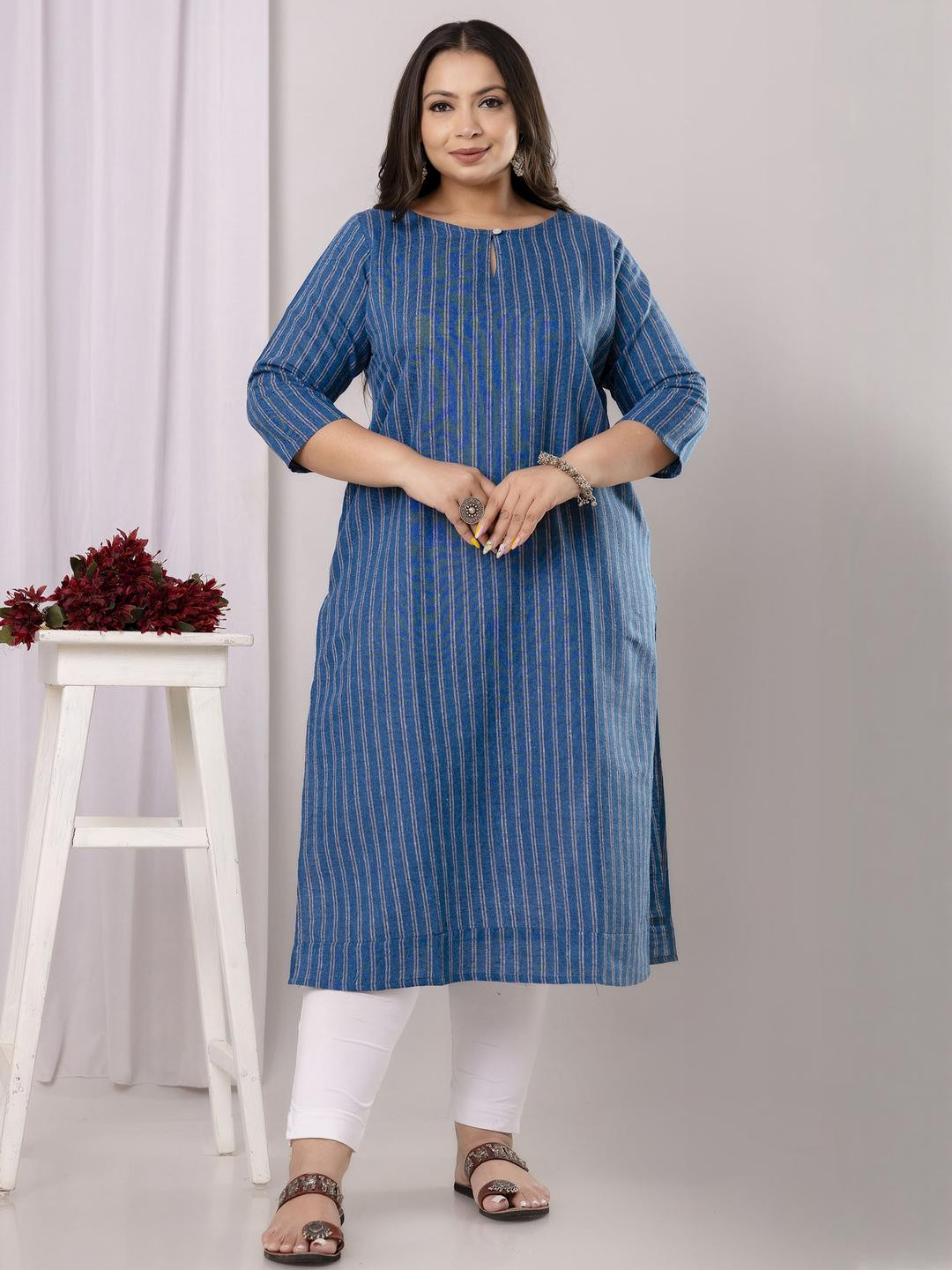 SHRITIKA Women Blue Pure Cotton Kurtis