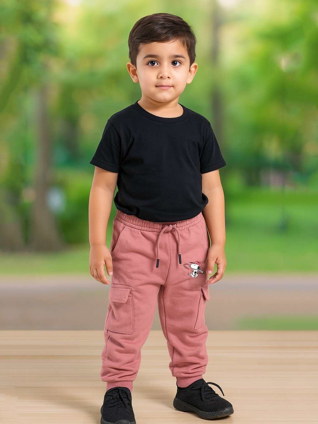 YK X Minute Mirth Boys Snoopy Relaxed Jogger Cargos Trousers