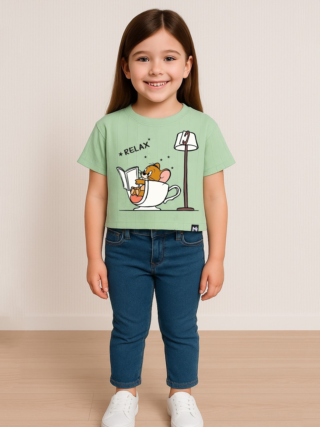 YK X Minute Mirth Girls Tom & Jerry Printed Boxy Top