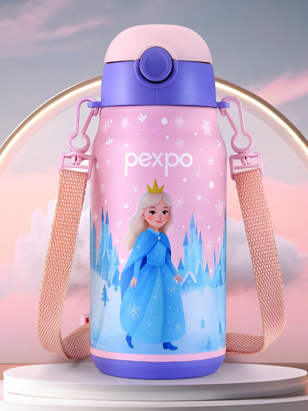 Pexpo Pink & Blue Frozen UV Printed Stainless Steel Water Bottle-420 ml