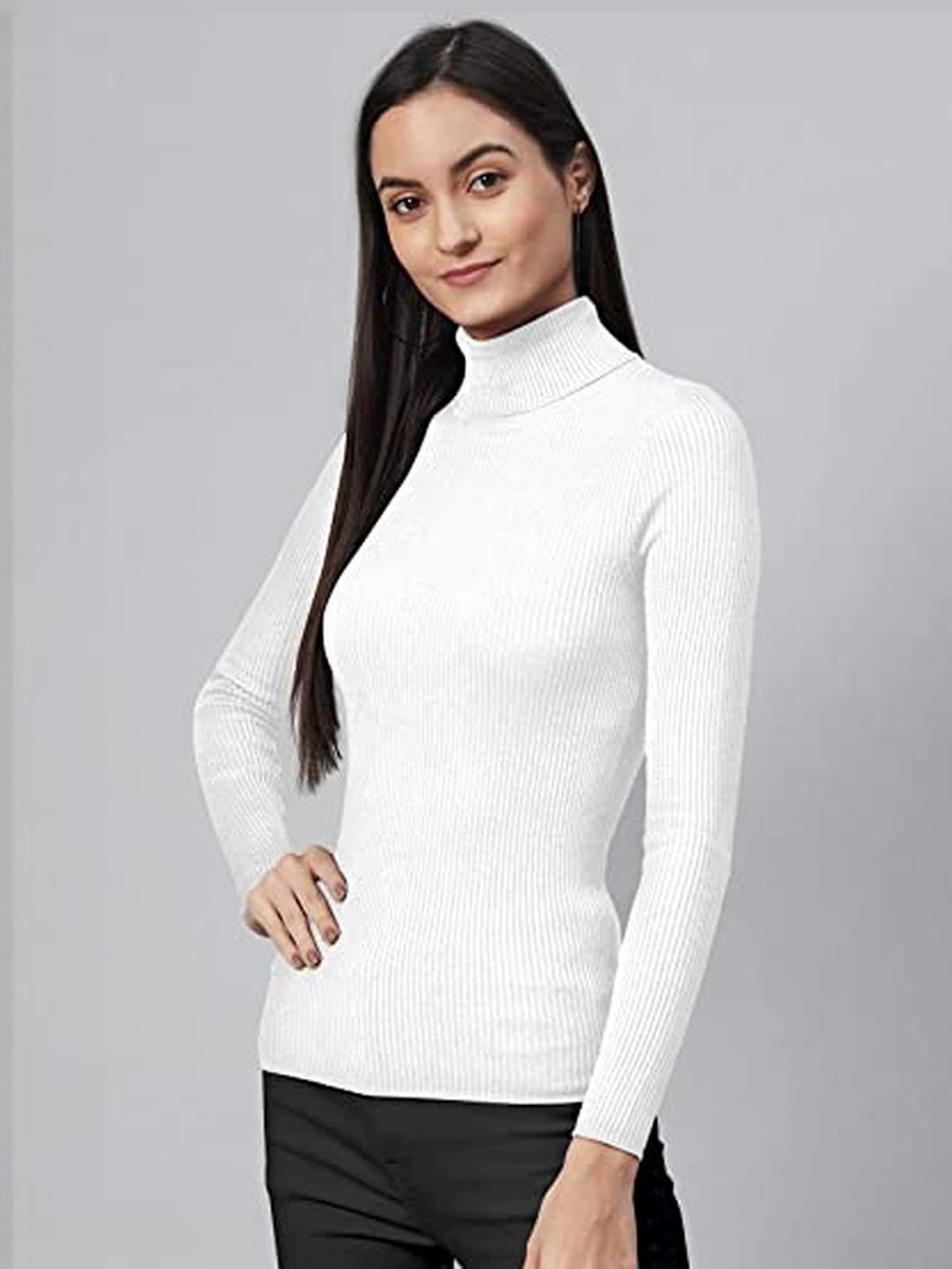Rzlecort White Women Cotton High Neck Top