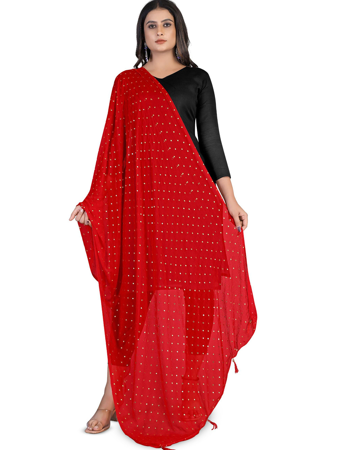 Kemza Polka Dots Foil Printed Chiffon Dupatta