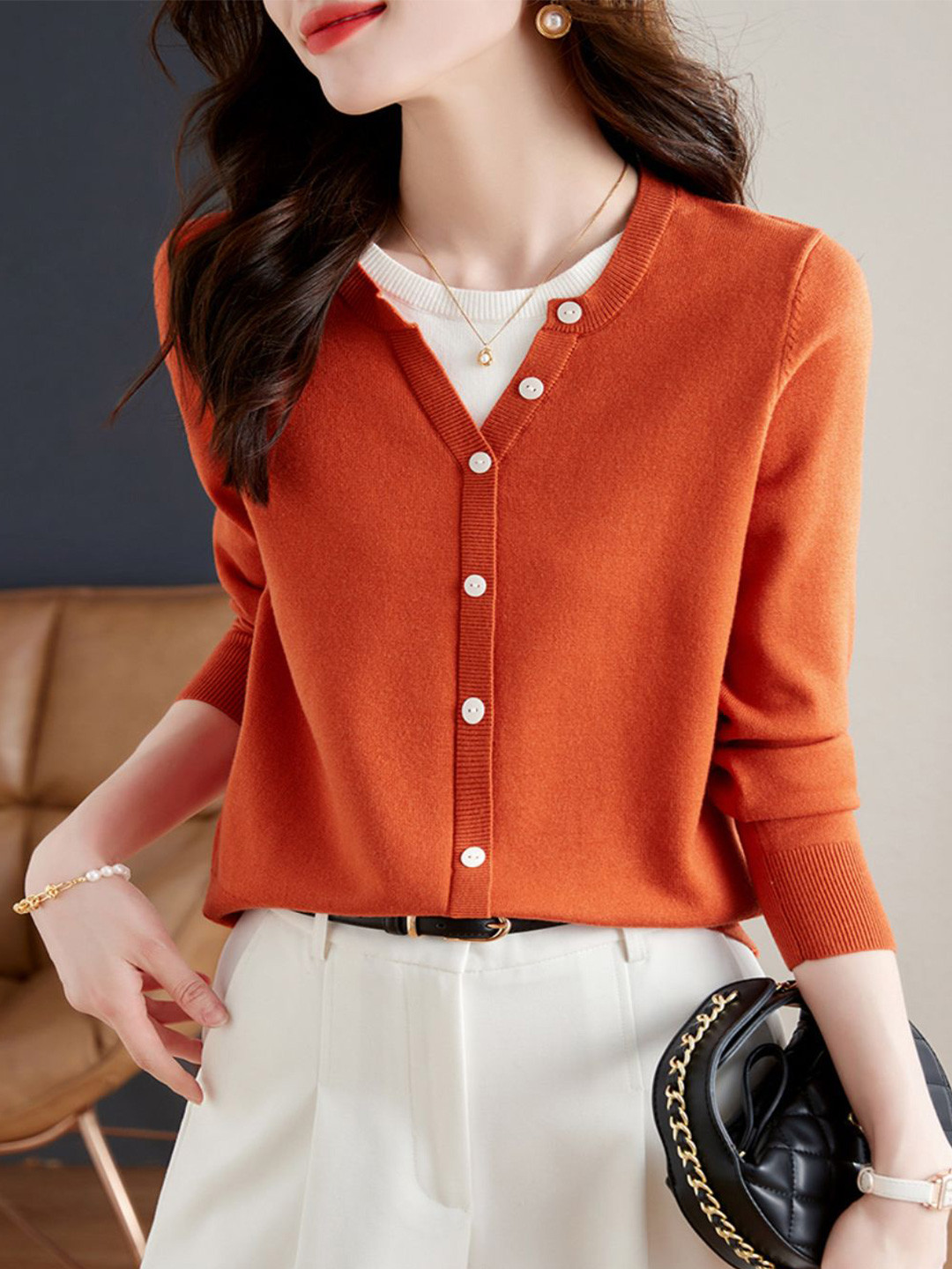 StyleCast Women Round Neck Cotton Cardigan With Buttons