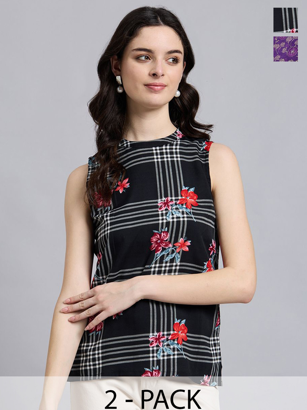 THE FAB FACTORY Women Pack of 2 Floral Printed Sleeveless Tops