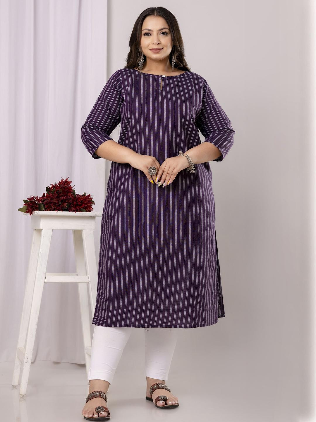 SHRITIKA Women Purple Pure Cotton Kurtis