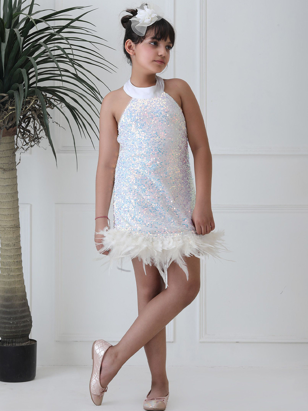 Foreverkidz Girls Dazzling Feathers Fantasy Halter Tunic Dress