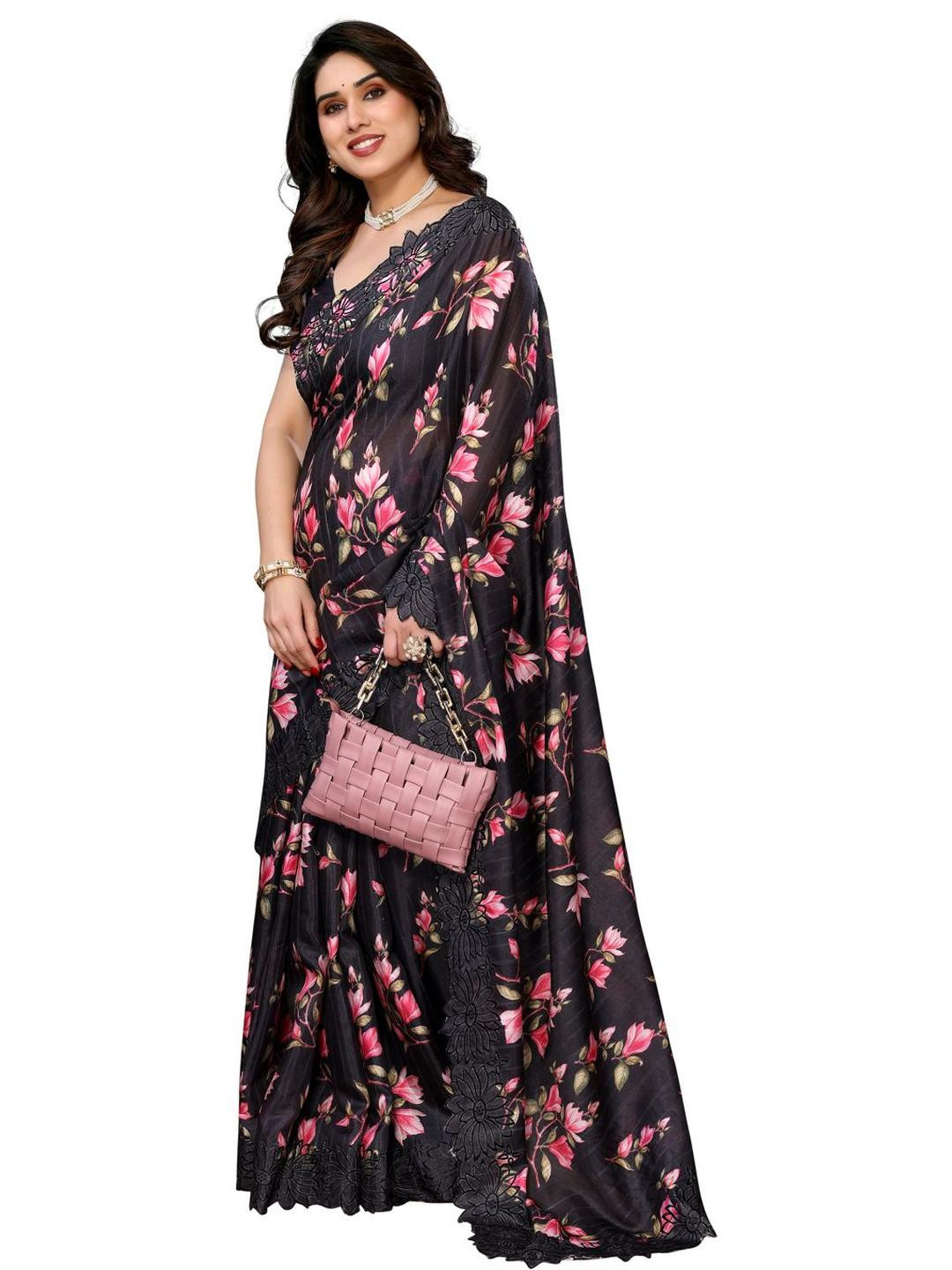 Moda Rapido Floral Embroidered Cut-Work Border Tussar Saree