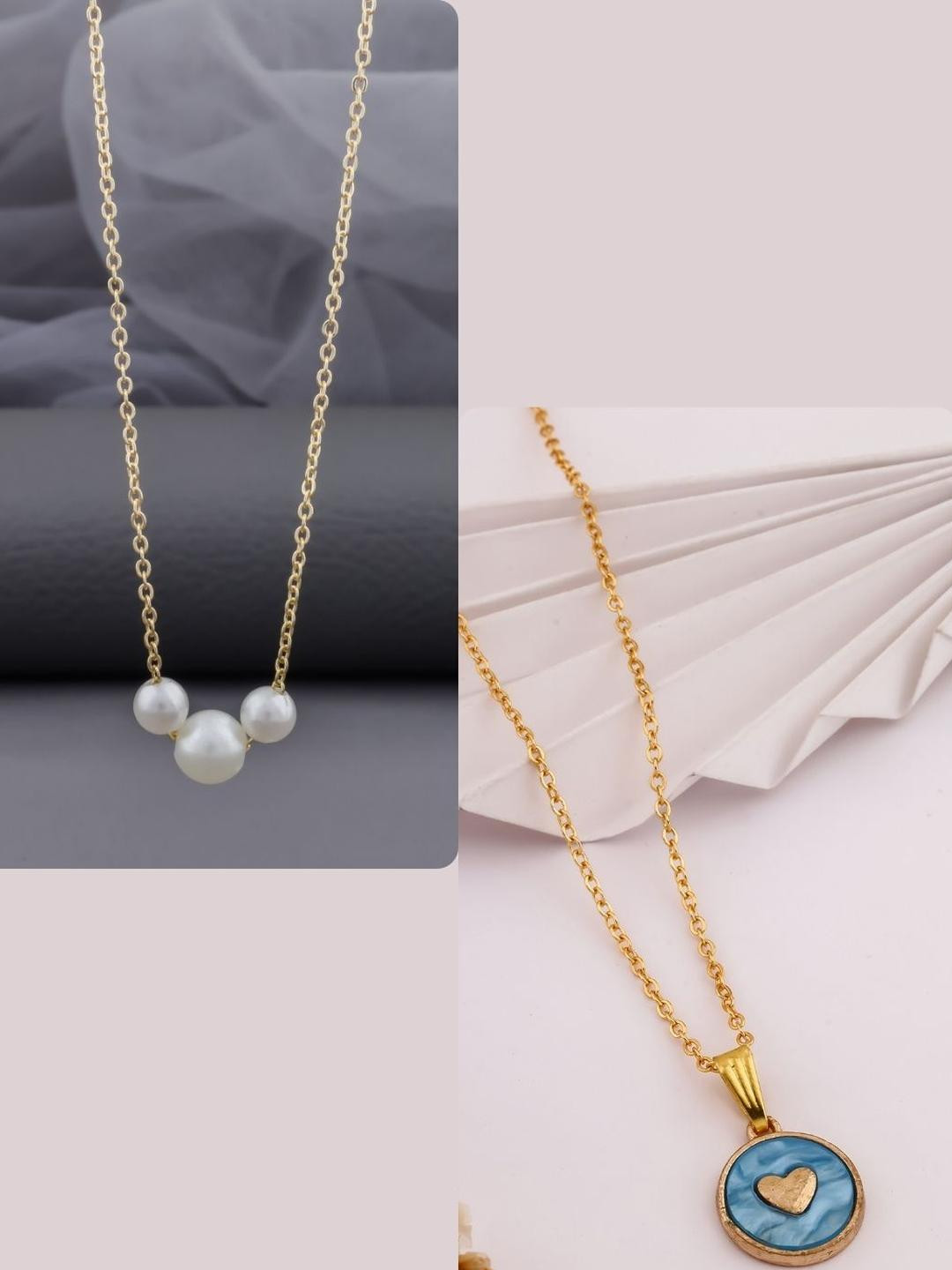 DressBerry Pack Of 2 Gold-Plated Pendant With Chain