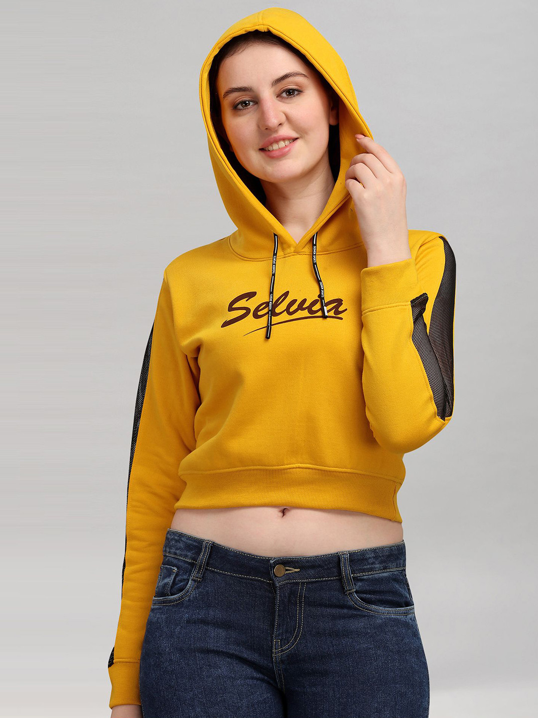Selvia Women Hooded Crop Sweatshirt