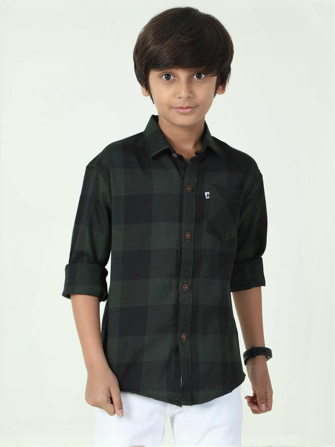 ALLWIN PAUL Boys Green Tartan Checks Checked Casual Shirt