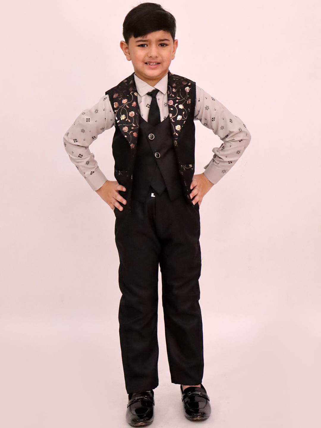 BAESD Boys Printed Single-Breasted Three-Piece Suits With Tie