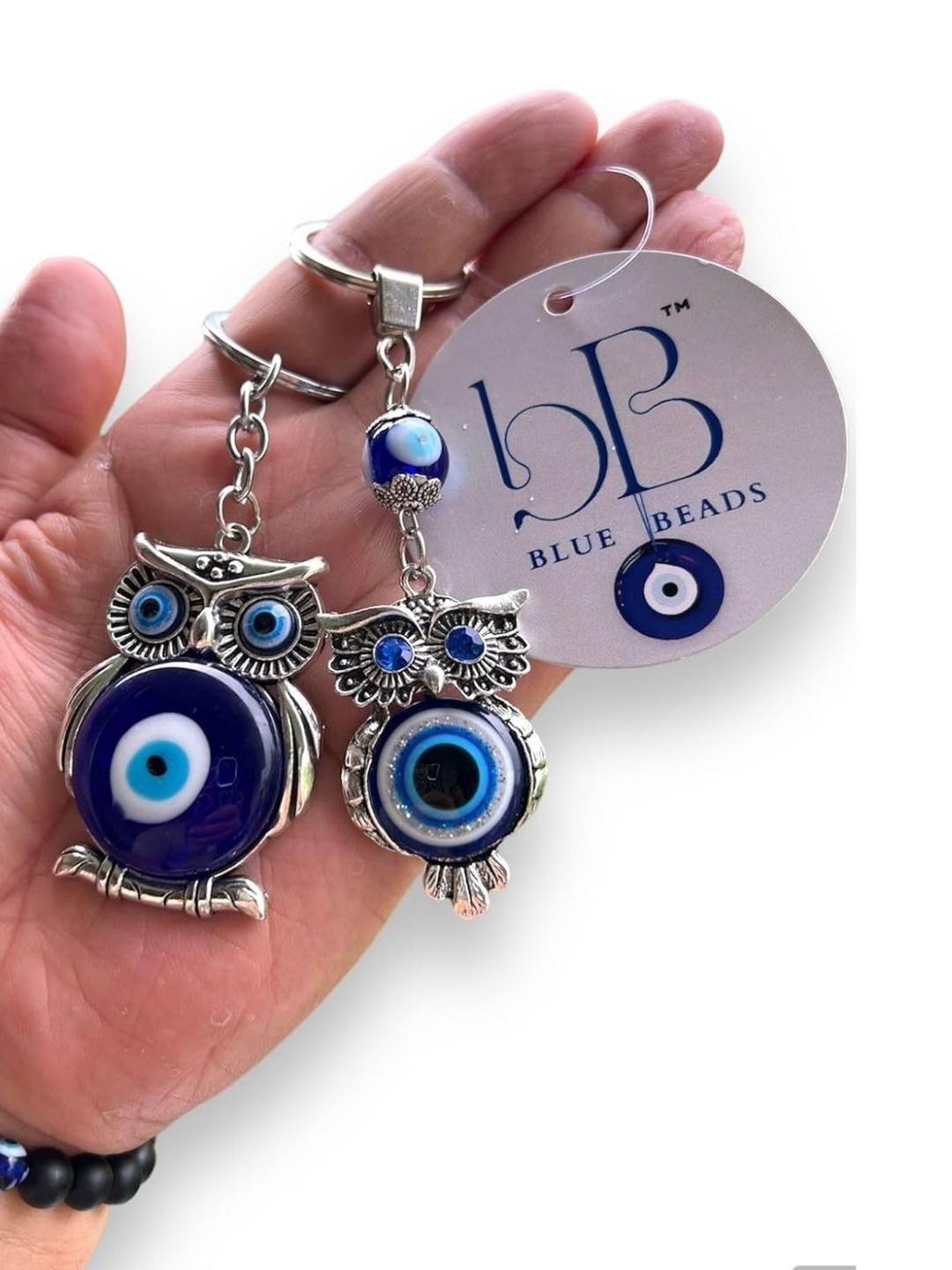 BLUE BEADS Owl Shape Evil Eye Keychain