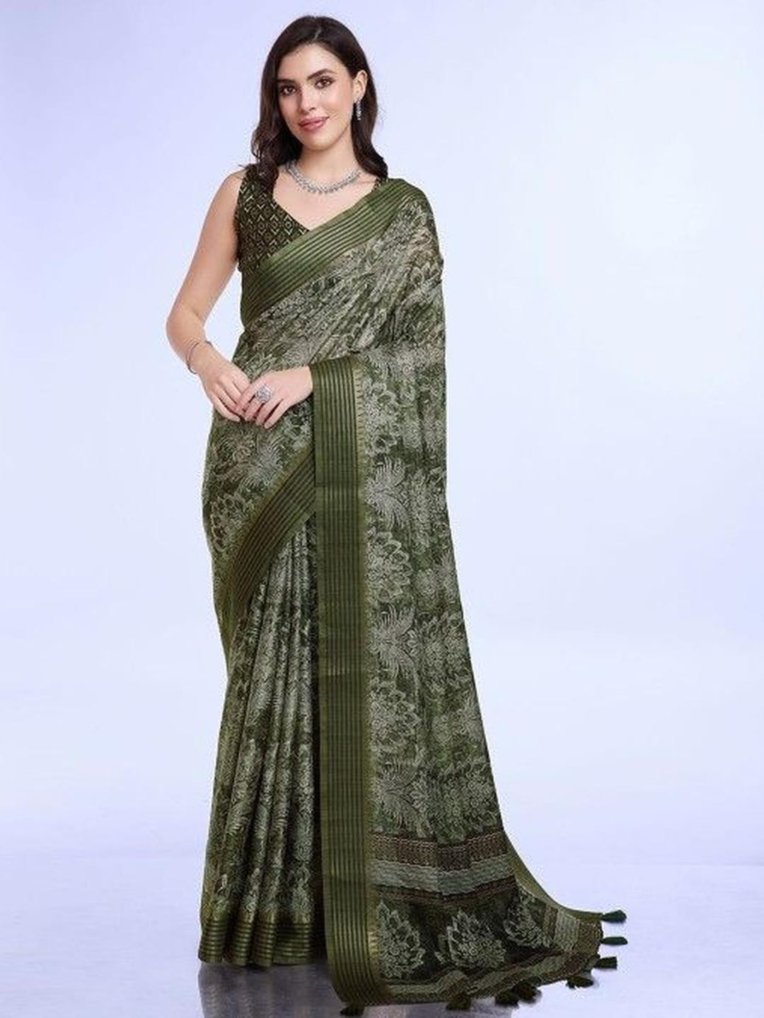 KARAGIRI Mehnd Floral Printed Saree with Blouse Piece