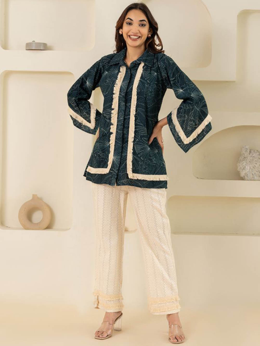 ZNKL Women Set of Chic Lace-Trimmed Top and Pants