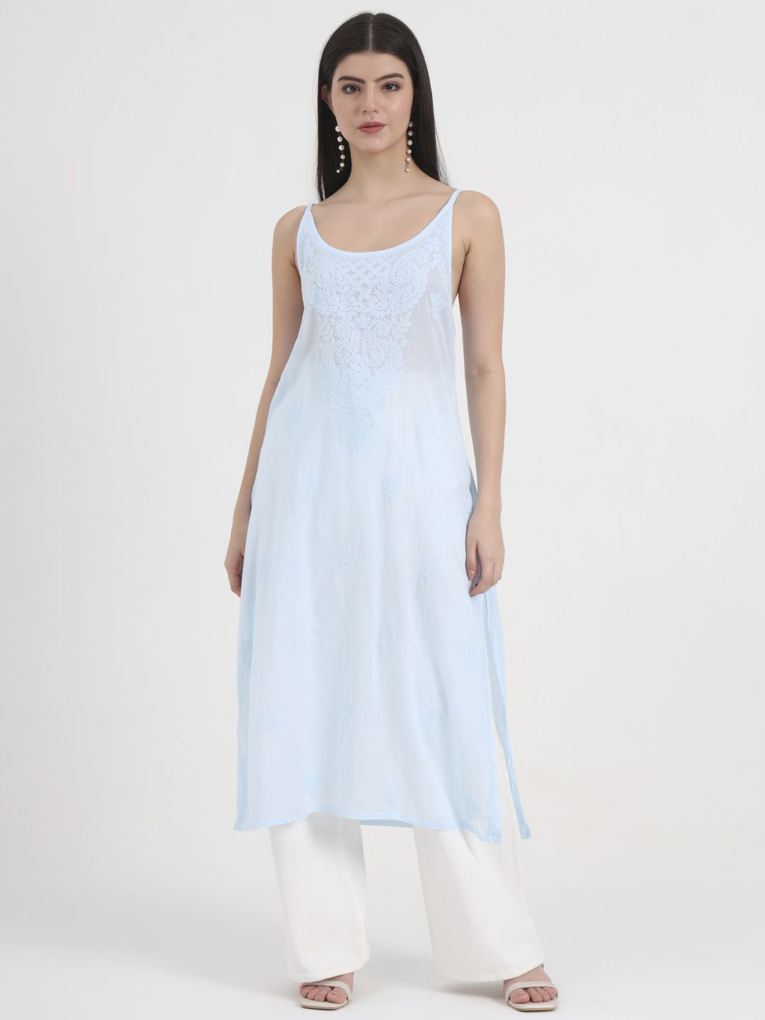 The Chikan Label Women Ethnic Motifs Embroidered Maham Cotton Chikankari Sheers Kurta