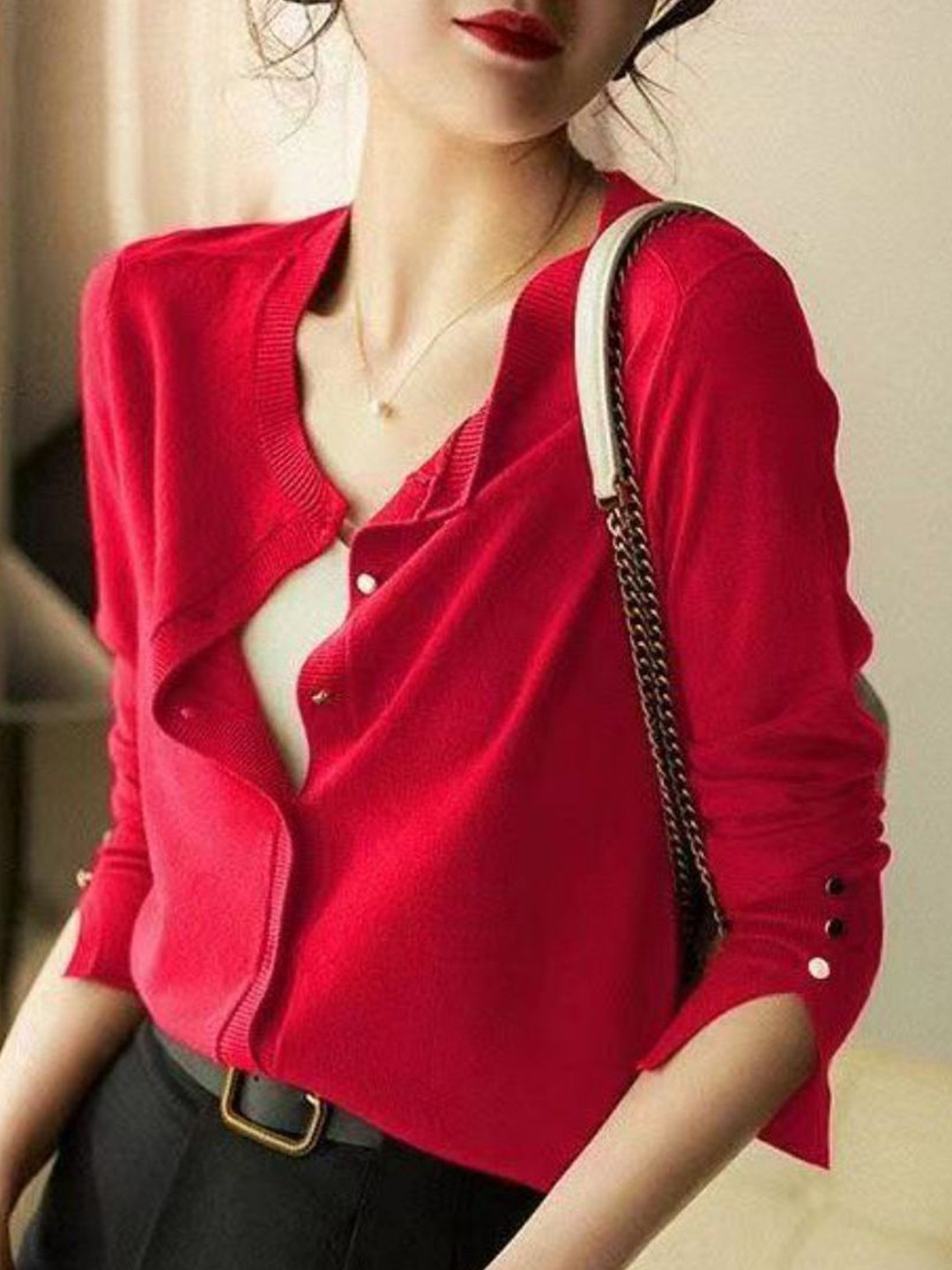 StyleCast Women V-Neck Cardigan Sweaters With Gold Buttons