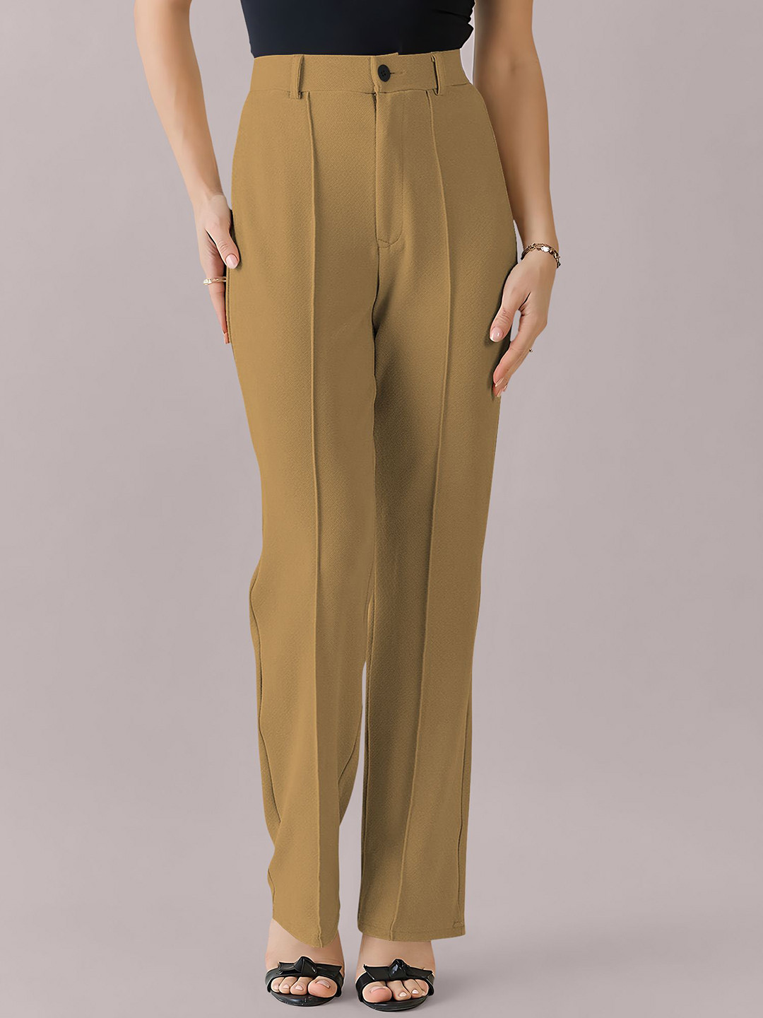 Dream Beauty Fashion Women Straight Fit High-Rise Easy Wash Pleated Trousers