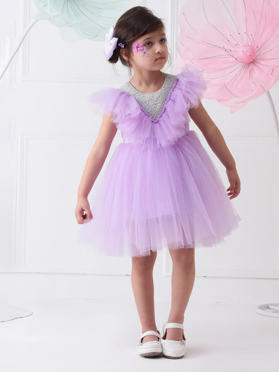 Foreverkidz Girls Embellished Net Fit and Flare Tulle Dress