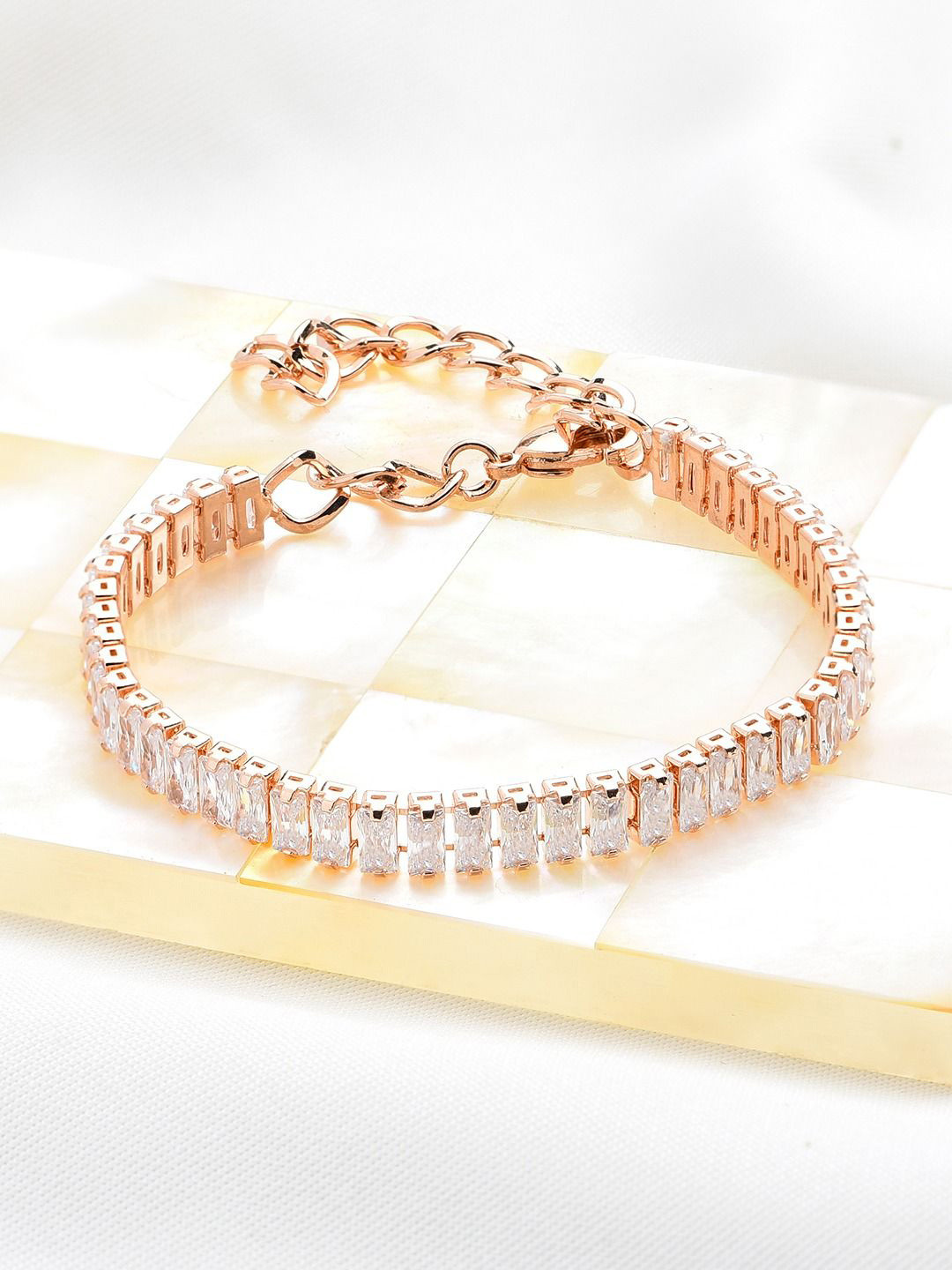 AMI Rose Gold-Plated Cubic Zirconia Studded Baguette Wraparound Tennis Bracelet