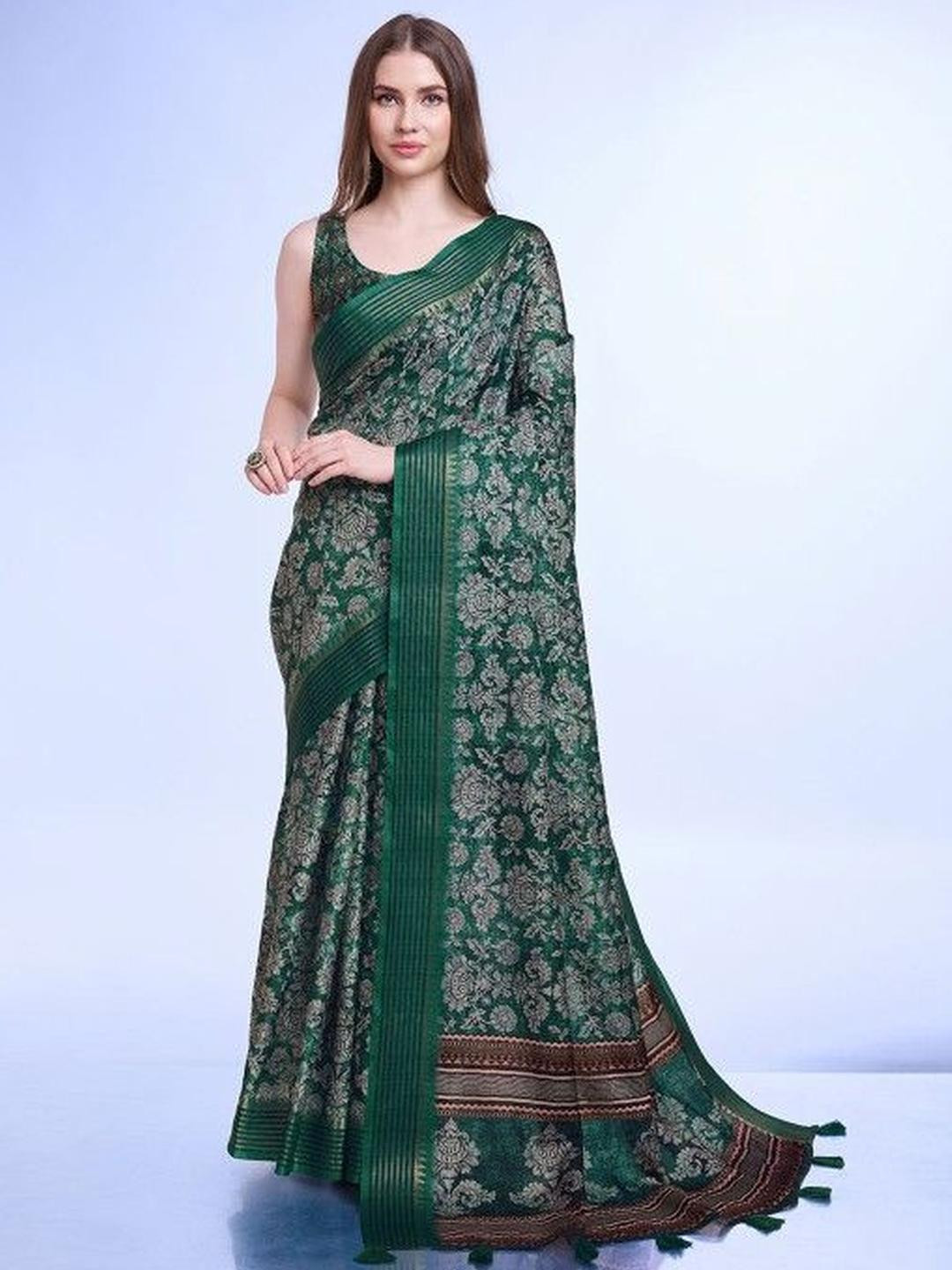 KARAGIRI Teal Poly Silk Daily Wear Saree With Blouse Piece