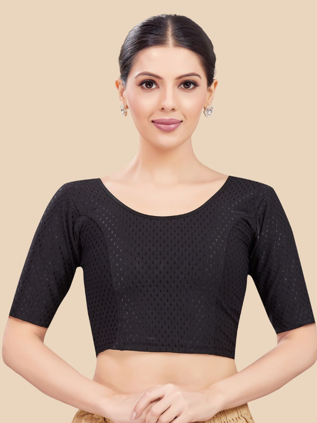 Studio Shringaar Woven Design Pure Cotton Round Neck Saree Blouse