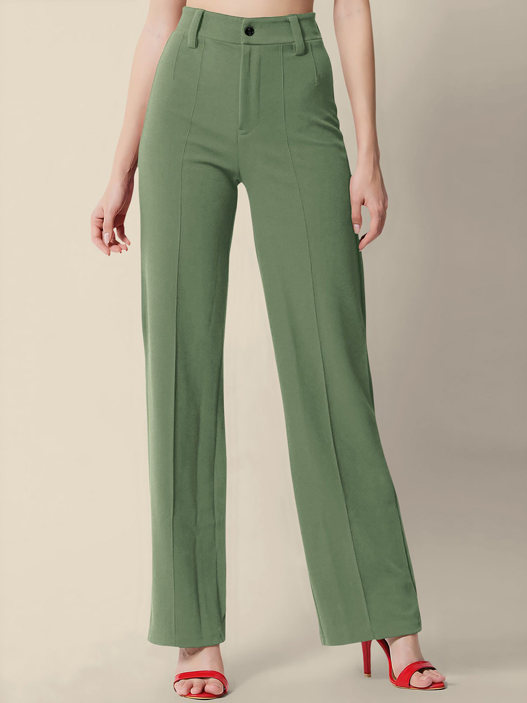Dream Beauty Fashion Women Straight Fit High-Rise Easy Wash Trousers