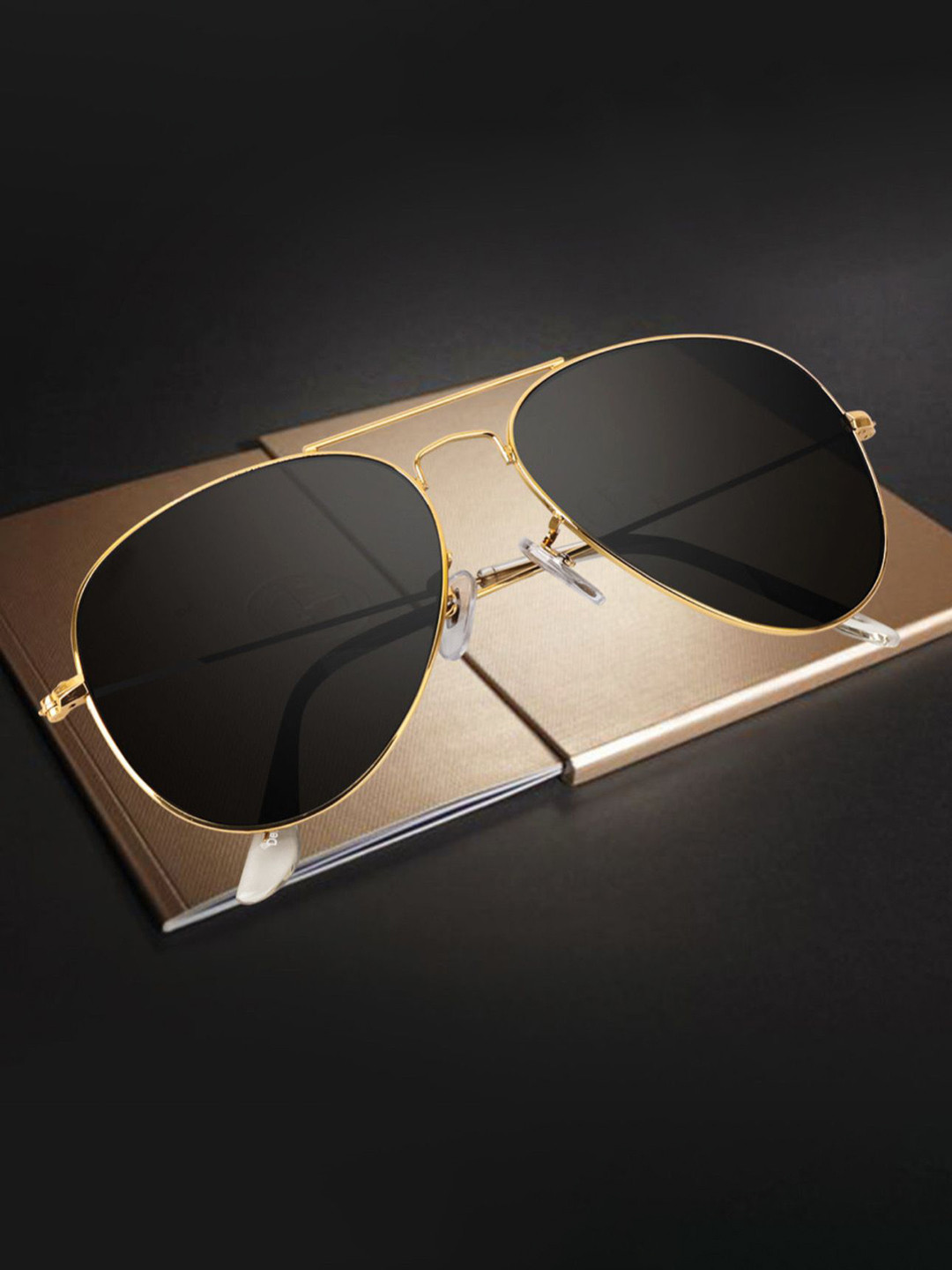 IFLASH Unisex Black Aviator Sunglasses with UV Protected Lens AVT GLAS GOLD BLACK NEW