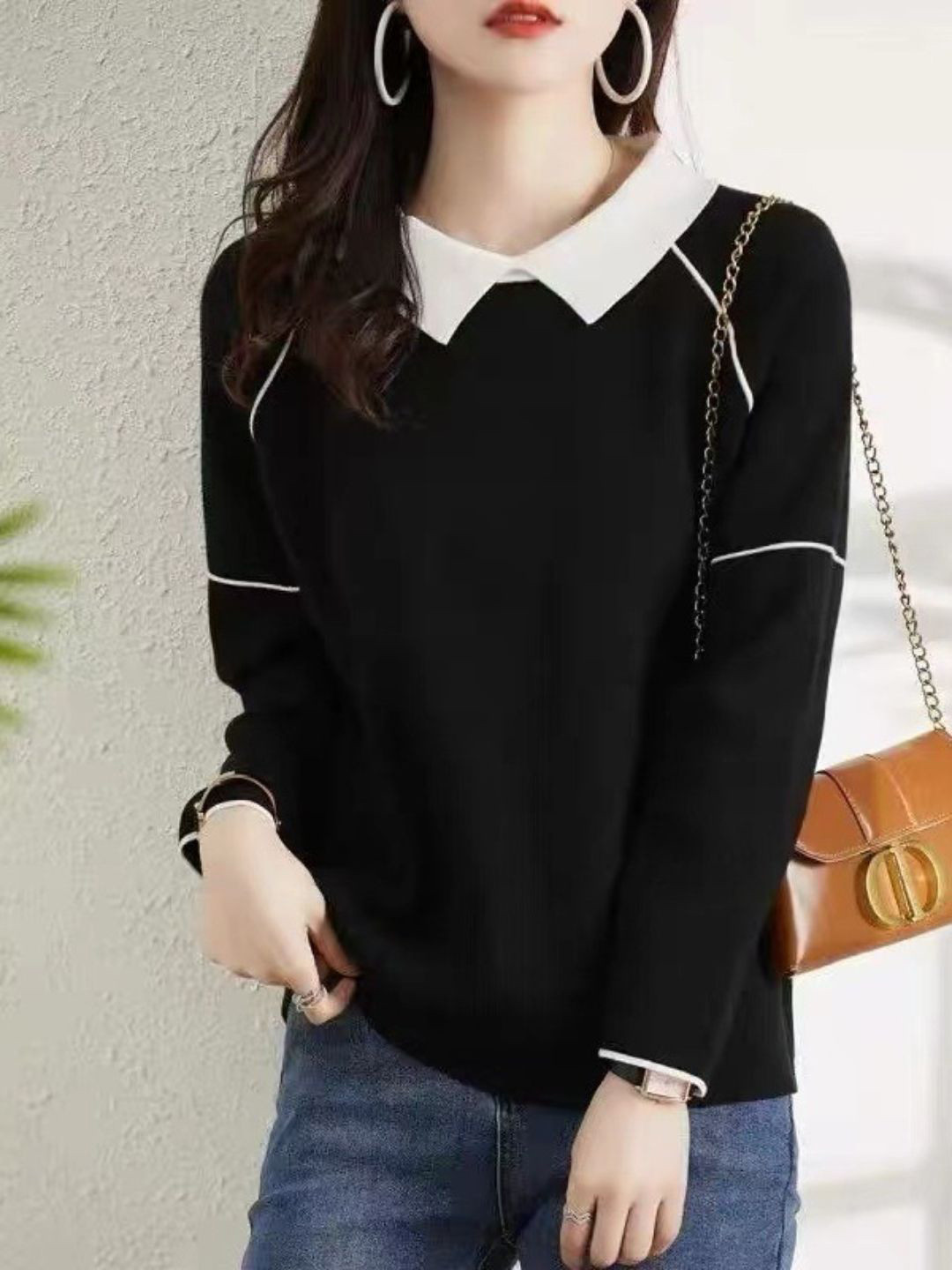 StyleCast Women Cotton Peter Pan Collar Sweater