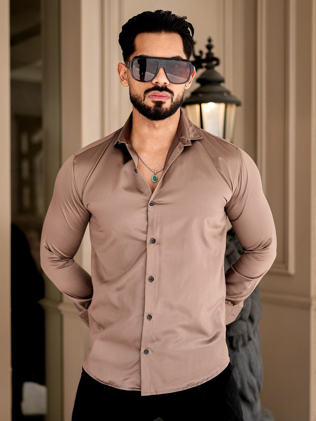 IKON FASHION Men Premium Slim Fit Solid Spread Collar Satin Casual Shirt