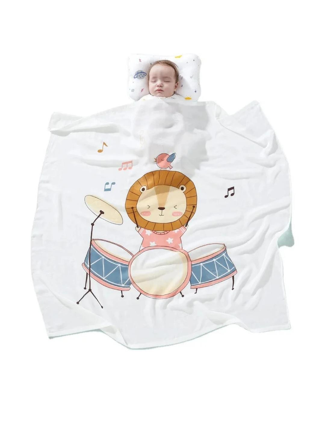 Baby Station White Cartoon Characters Mild Winter 350 GSM Single Bed Blanket