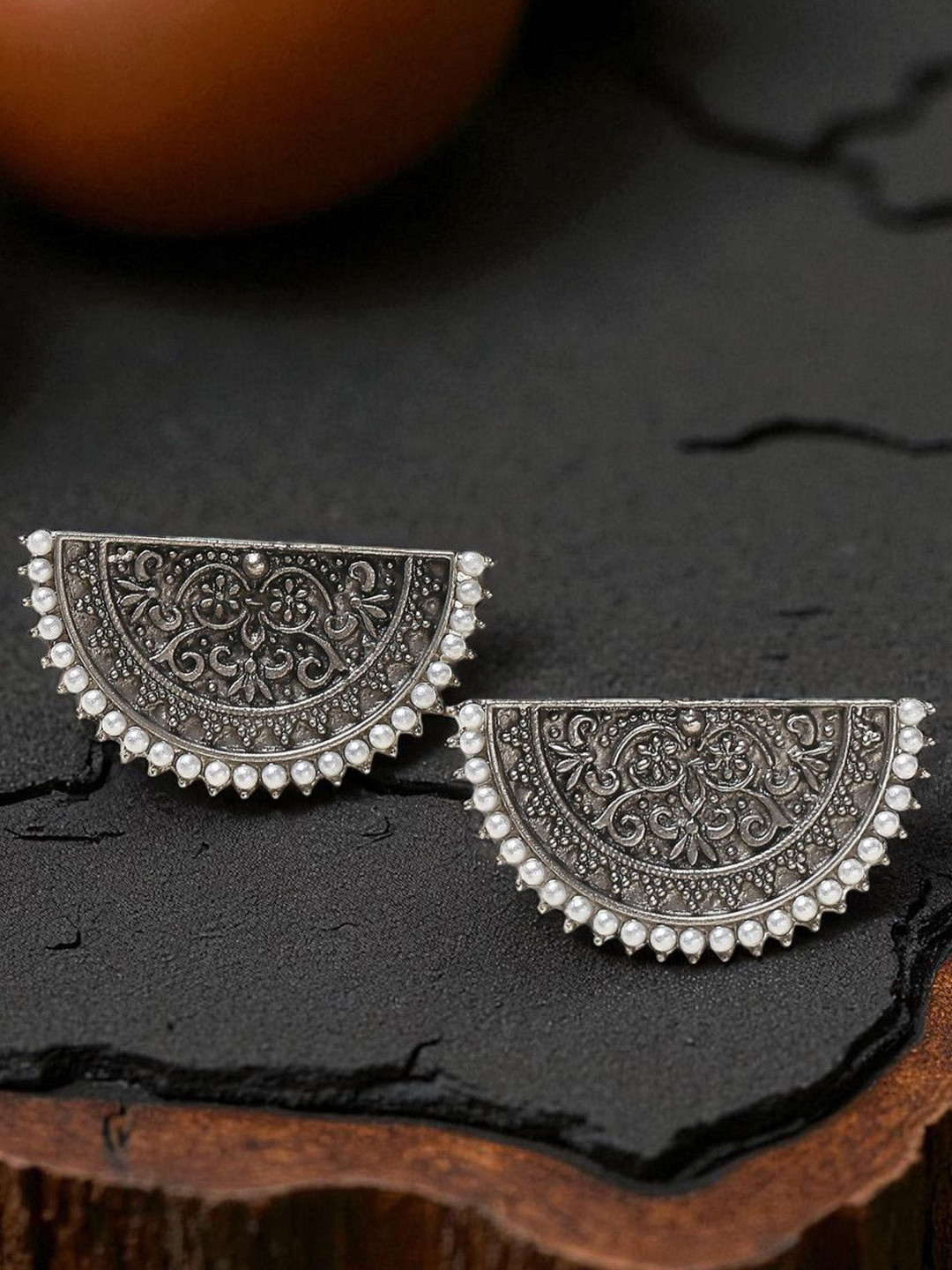 fabula Artificial Beaded Half Moon Shaped Oxidised Studs