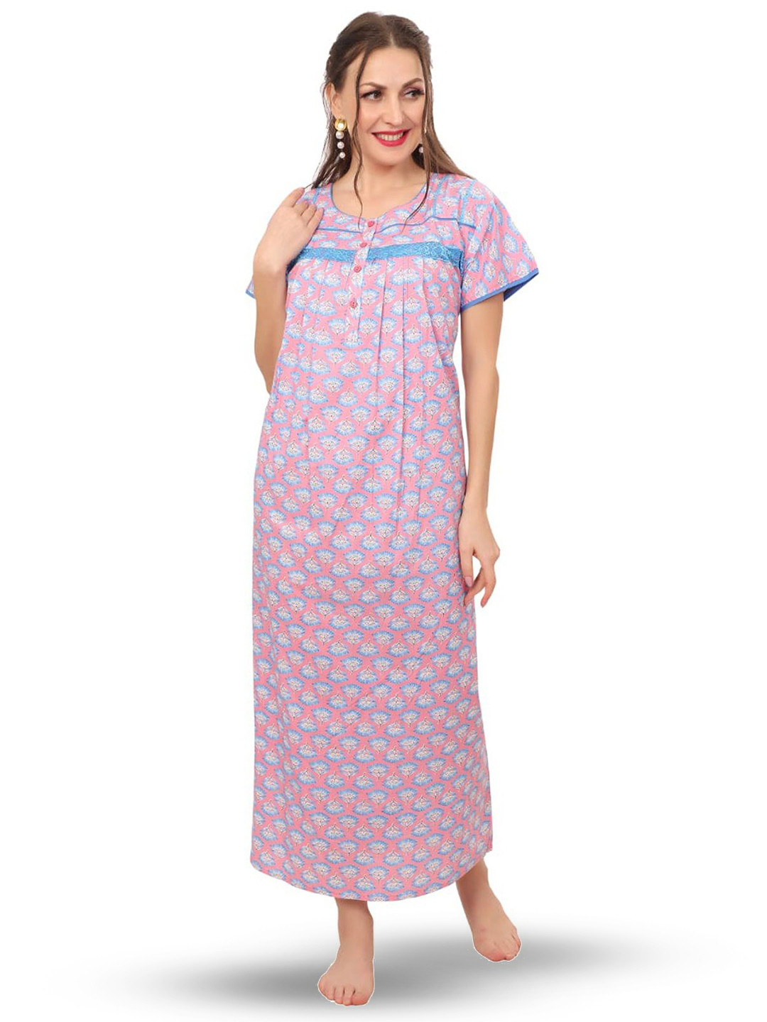 Ms.Lingies Ethnic Motifs Printed Pure Cotton Maxi Nightdress