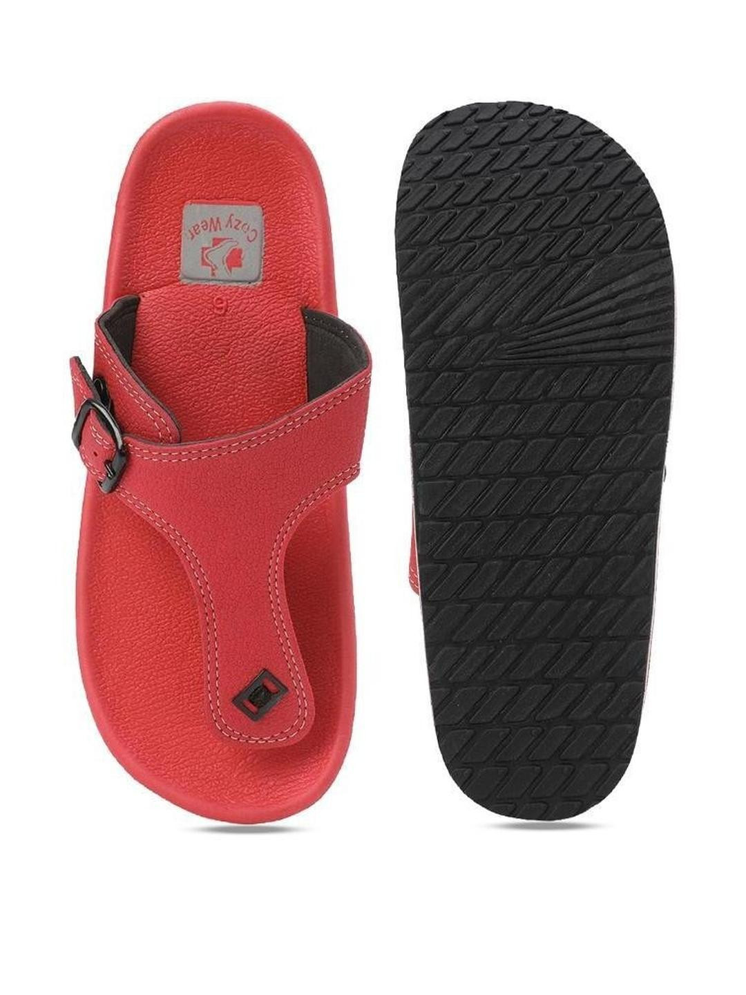 Cozy Wear Men Red Solid Synthetic Open Toe Flip Flops With Buckles