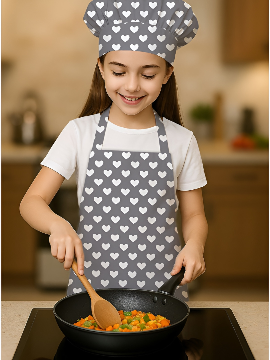 OASIS Grey & White Printed Cotton Apron With Chef-Cap