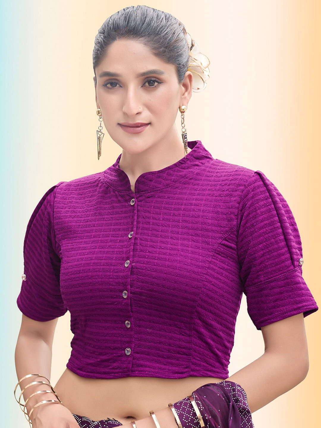 Moda Rapido Woven Design Mandarin Collar Saree Blouse