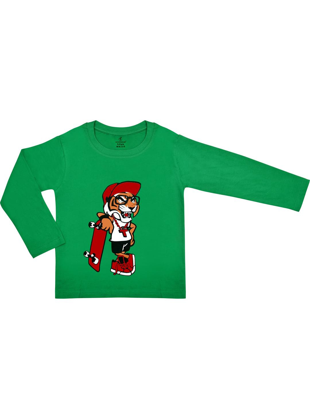 Wunderbars Kids Green Printed Full Sleeve T-shirt