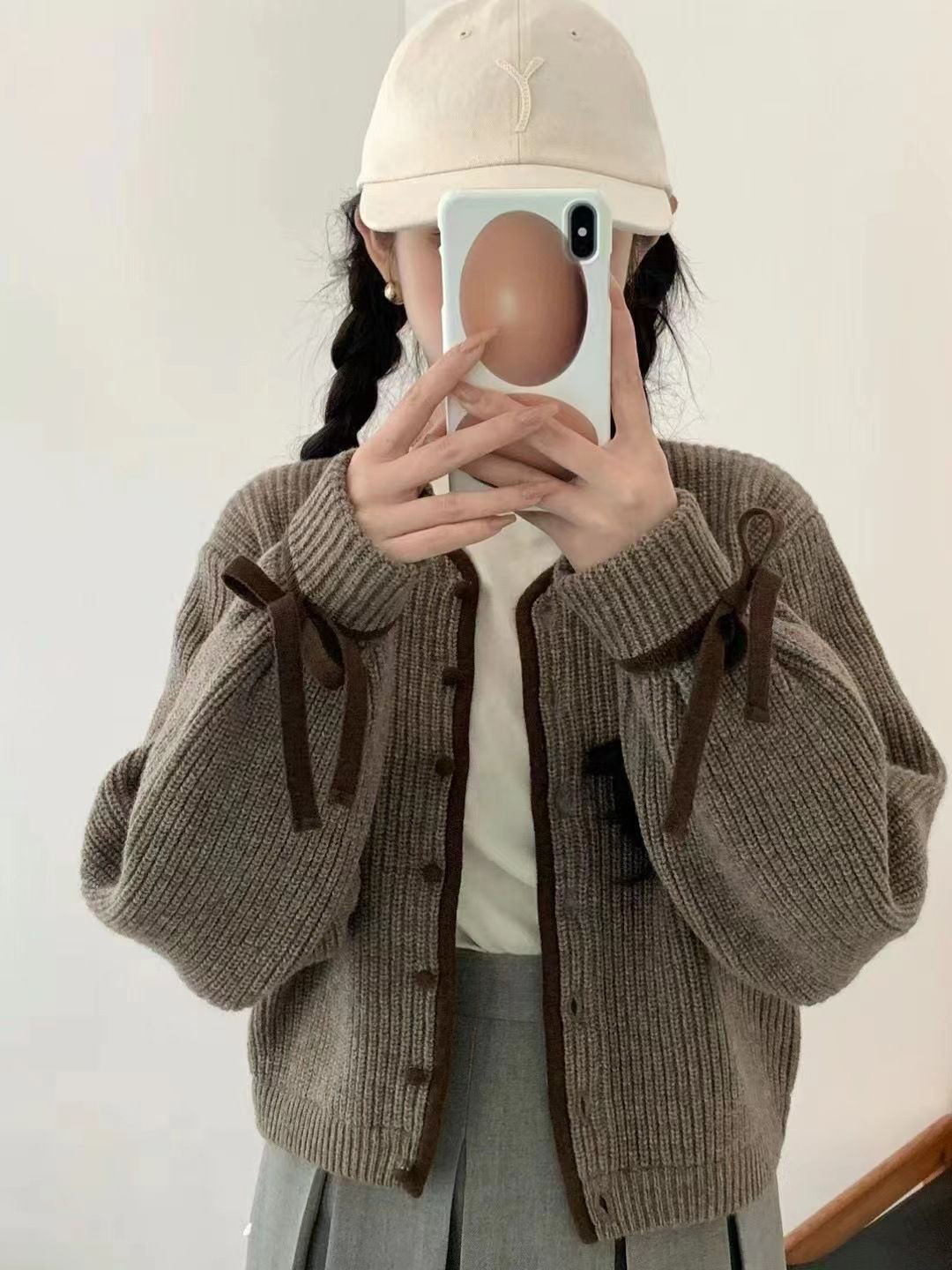 StyleCast Women Ribbed Cardigan With Bow Sleeves