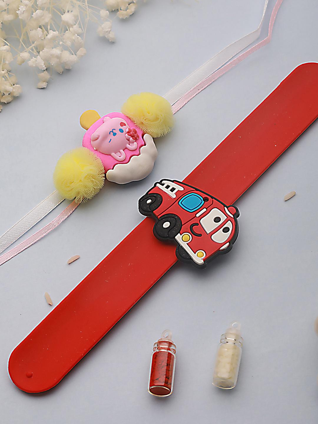 Anouk Set of 2 Icecream & Bus Band Kids Rakhi with Roli Chawal