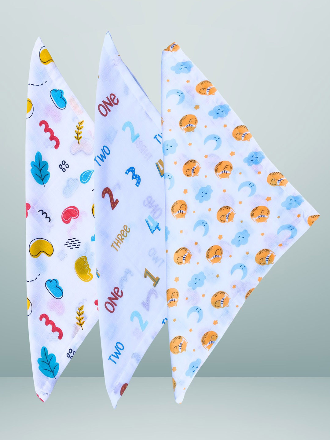 BAESD Kids Set Of 3 Printed Organic Muslin Baby Washcloths with Sweet Prints