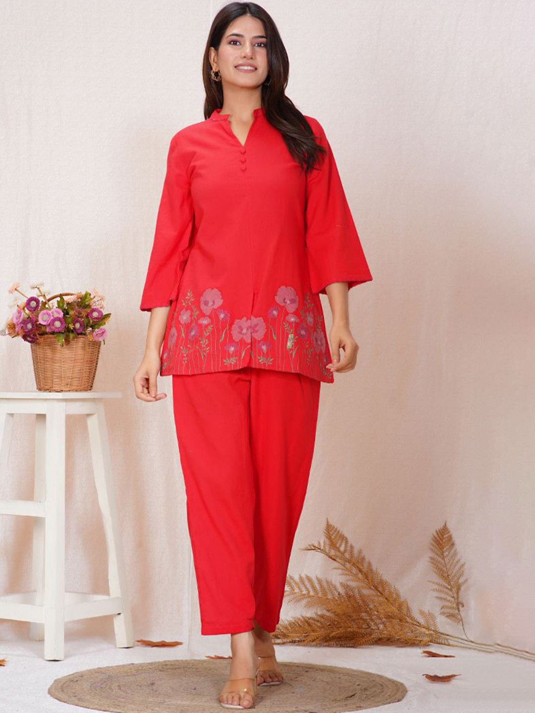 PAARDINI Floral Embroidered Tunic & Trousers