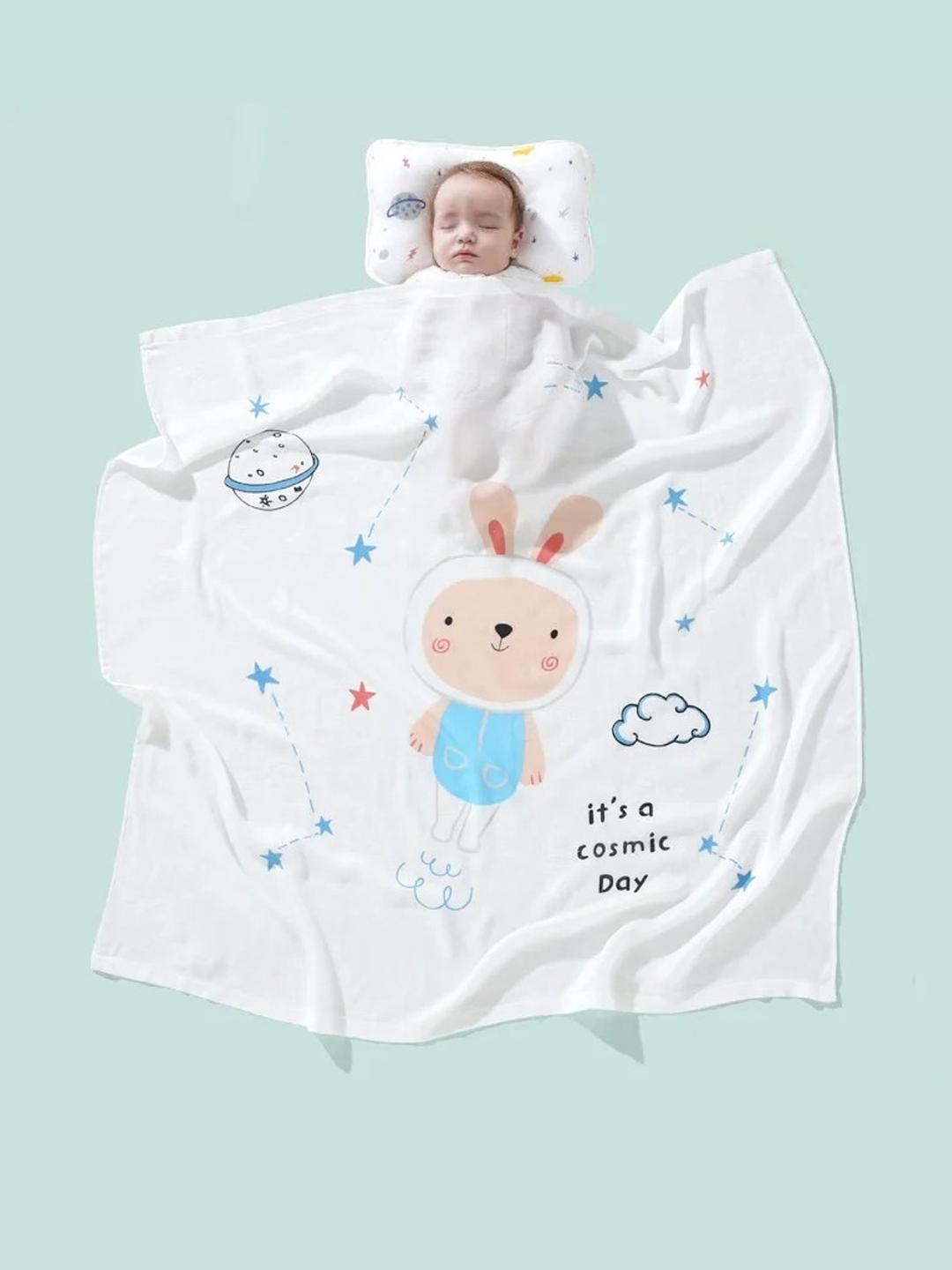 BABY STATION Kids Rabbit Print Single Bamboo Cotton Blanket