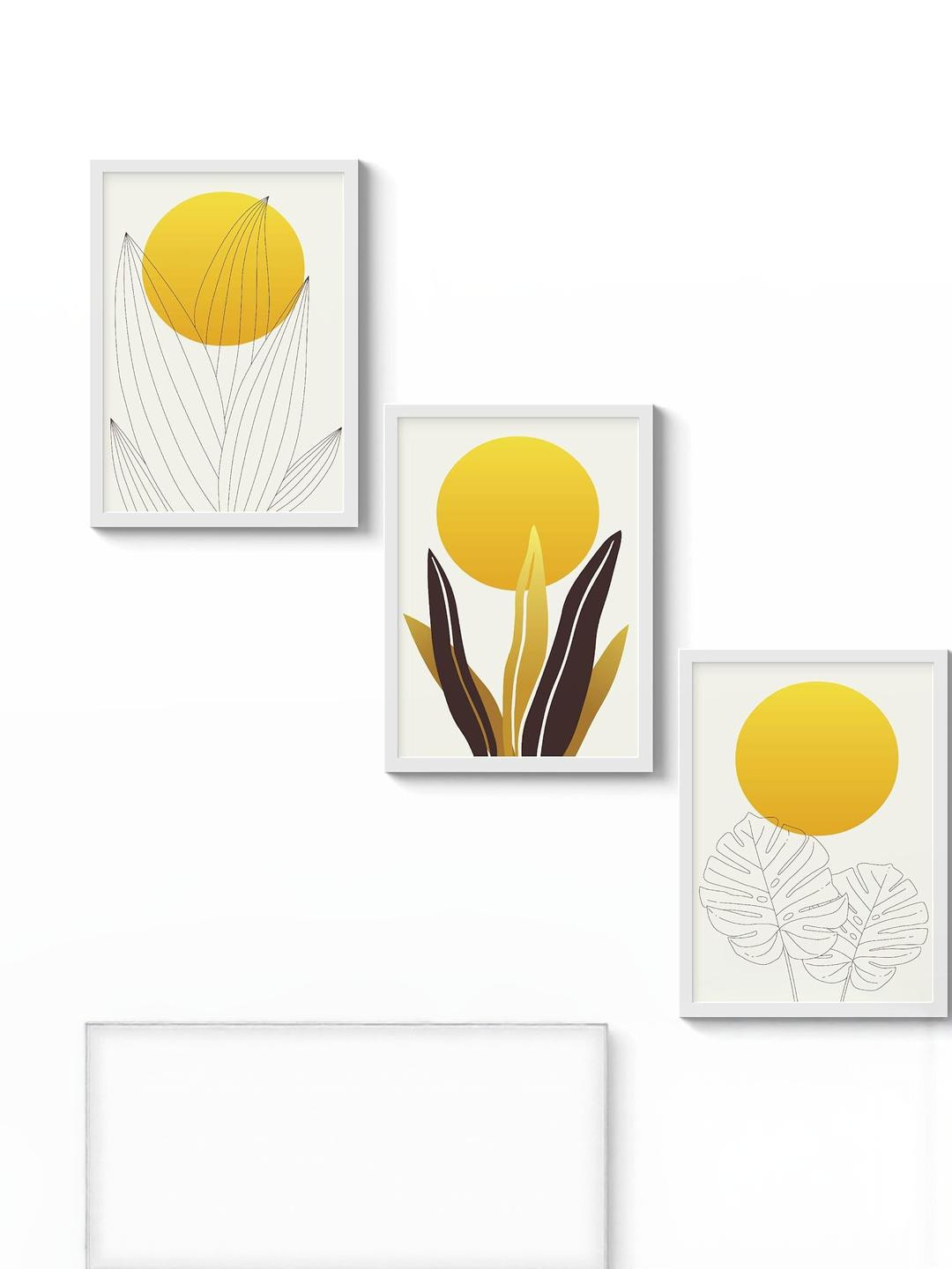 TAGVE White Set of 3 Wood Botanical Paintings