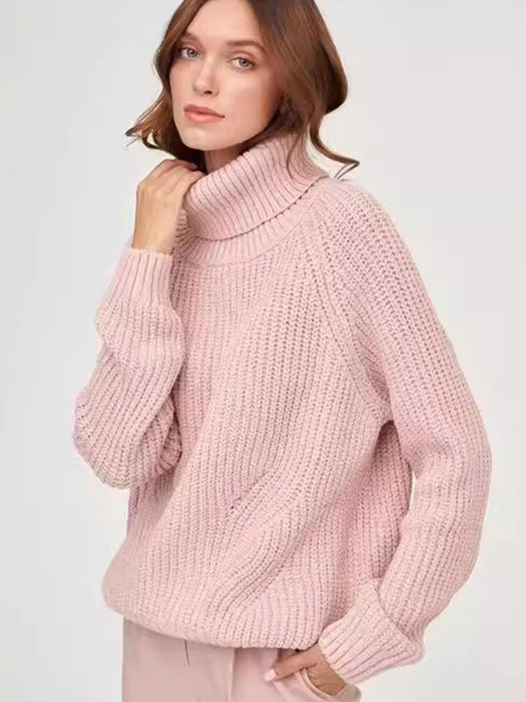 StyleCast Women Cable Knit Turtle Neck Oversized Pullover Sweater