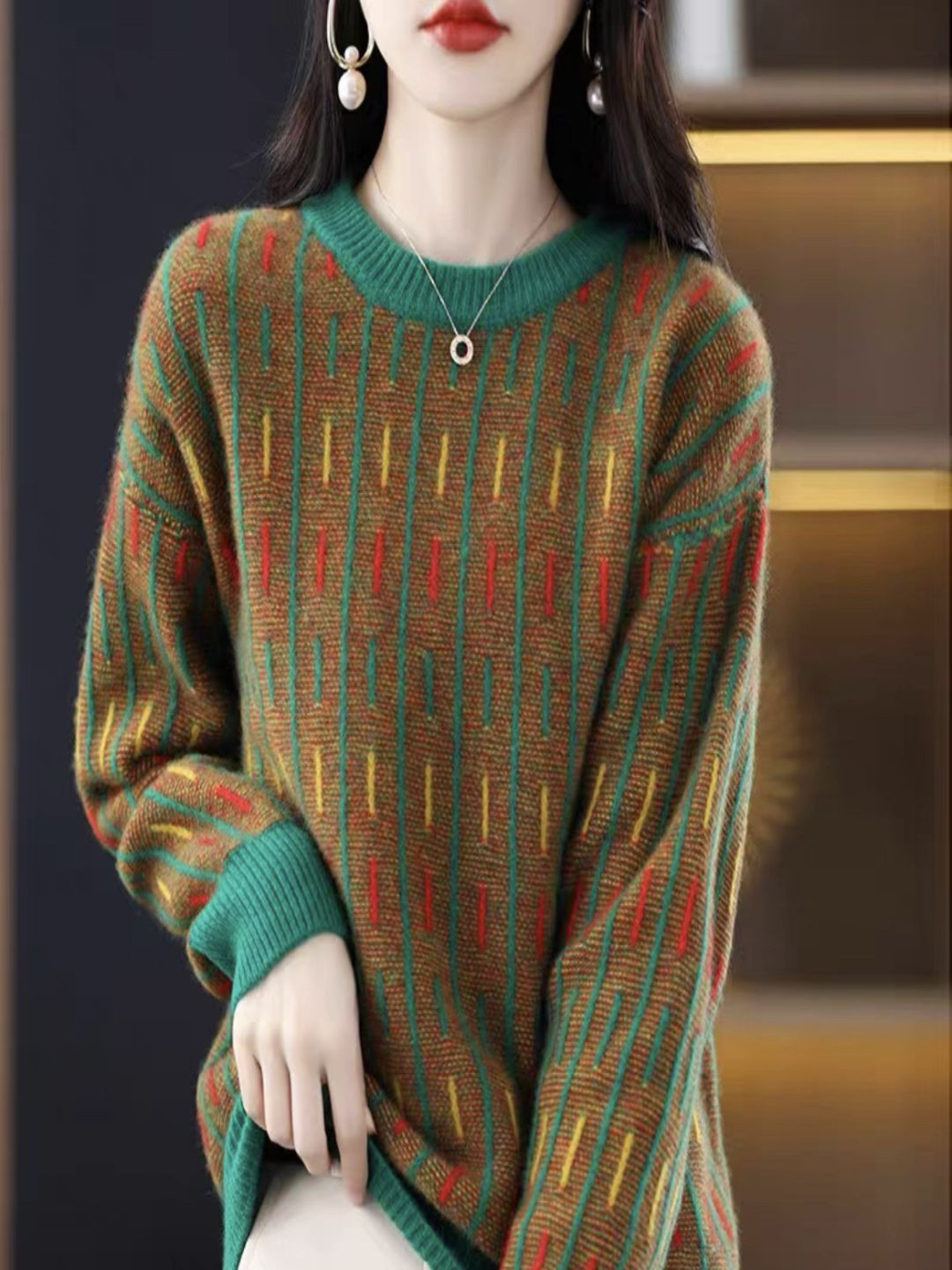 StyleCast Women Round Neck Sweater With Textured Stripes