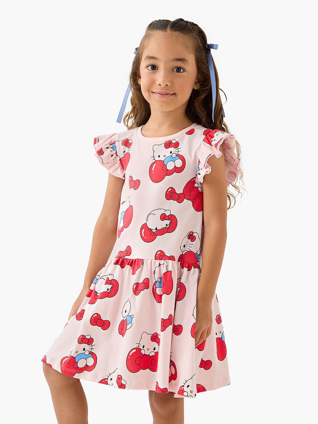 Juniors by Babyshop Girls Hello Kitty Printed Flutter Sleeve Fit & Flare Dress